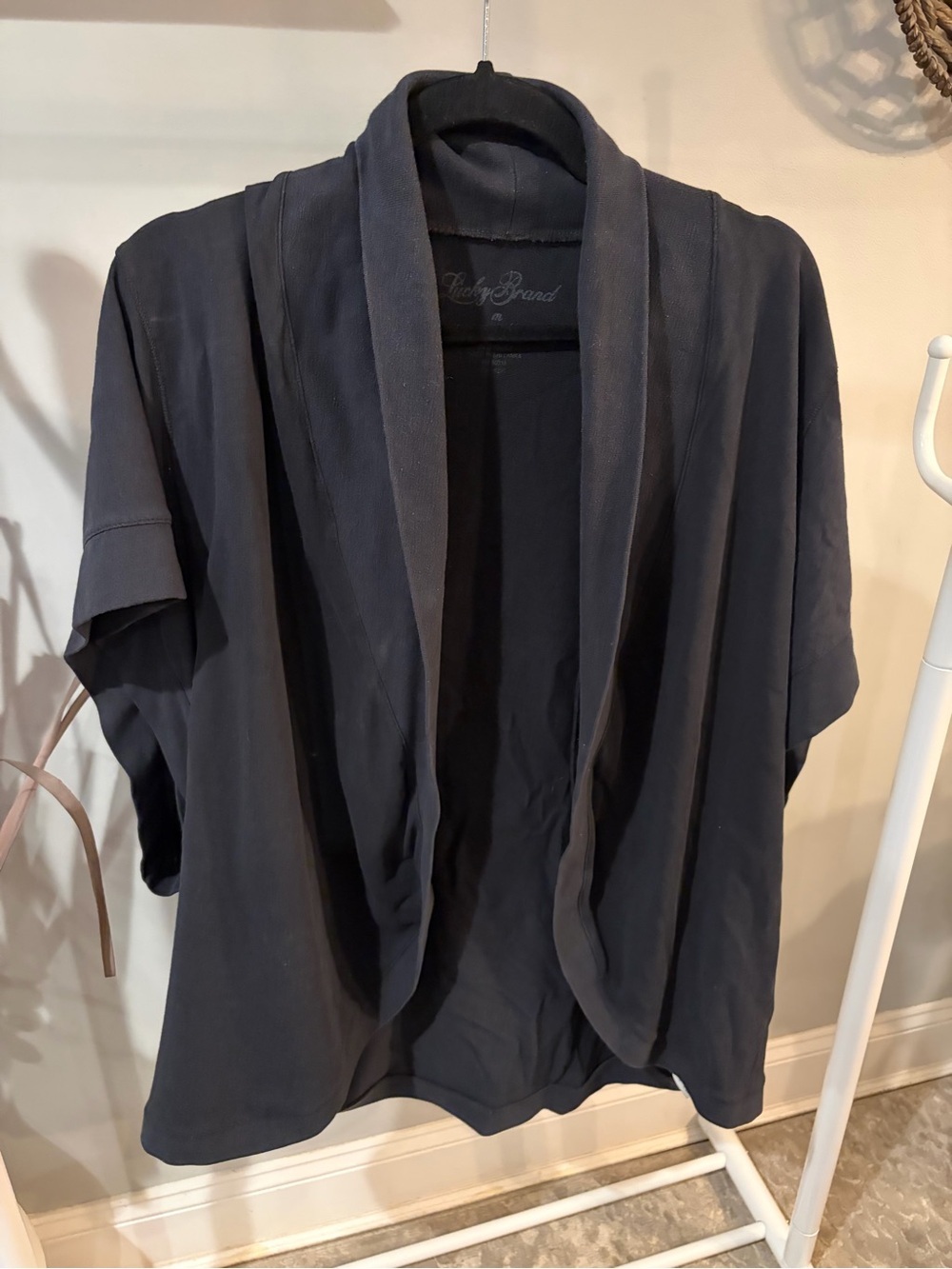 Lucky Brand Black Draped short sleeve Shawl Collar Cardigan open size medium